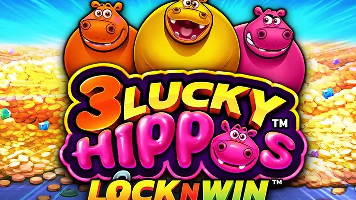 Tampilan visual slot 3 Lucky Hippos dengan tema hewan yang ceria